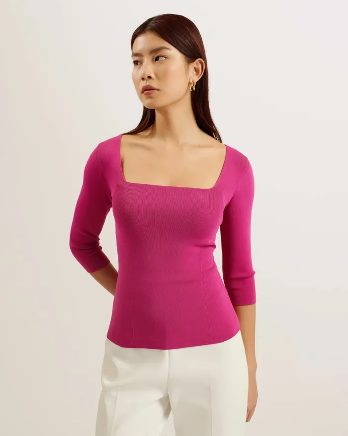 Women VALLRYY 8211 Square Neck Fitted Knit Top Bright Pink Ted Baker Tops and Blouses Women VALLRYY 8211 Square Neck Fitted Knit Top Bright Pink Ted Baker Tops and Blouses