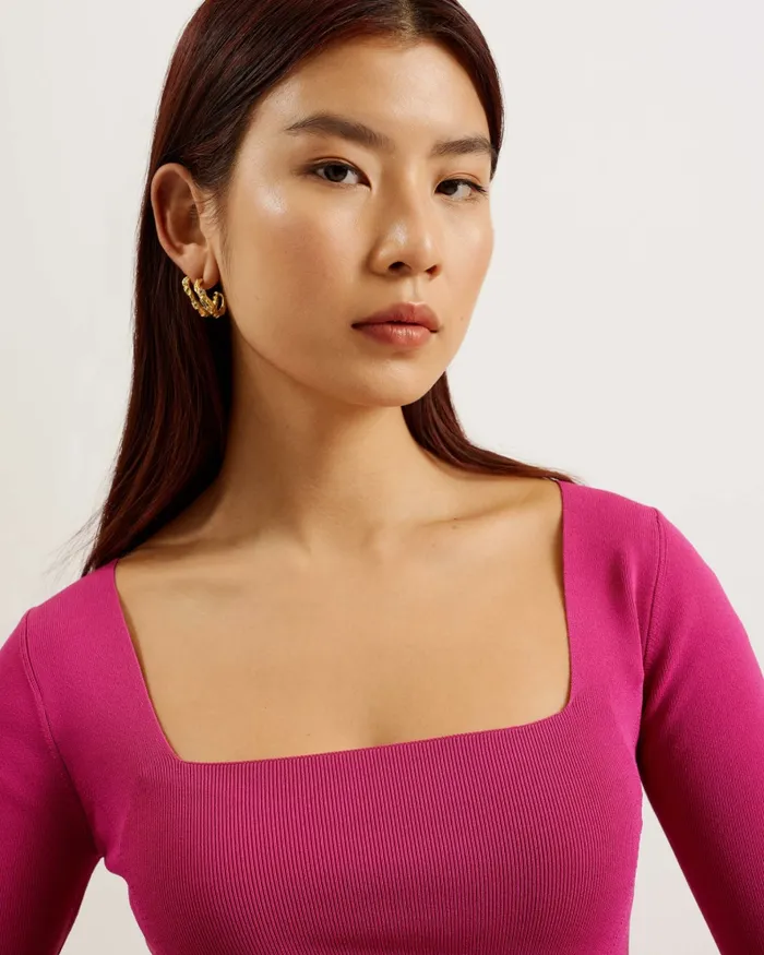 Women VALLRYY 8211 Square Neck Fitted Knit Top Bright Pink Ted Baker Tops and Blouses Women VALLRYY 8211 Square Neck Fitted Knit Top Bright Pink Ted Baker Tops and Blouses