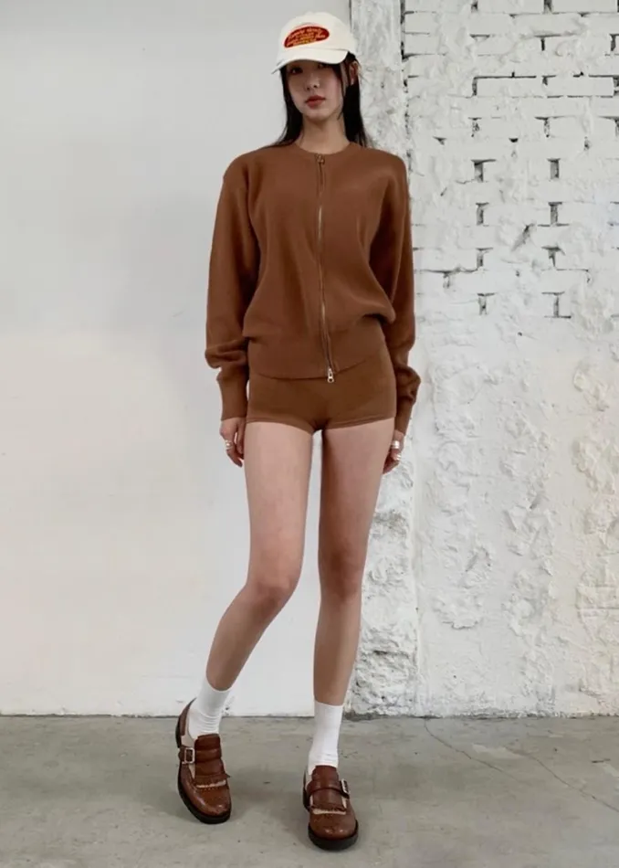 Women Veronica ZipUp Cardigan 8211 Brown The Frankie Shop Knitwear
