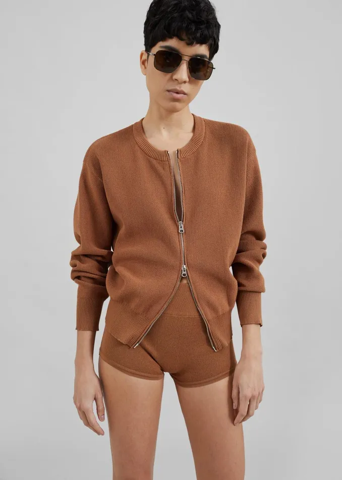 Women Veronica ZipUp Cardigan 8211 Brown The Frankie Shop Knitwear