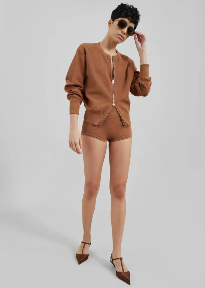 Women Veronica ZipUp Cardigan 8211 Brown The Frankie Shop Knitwear
