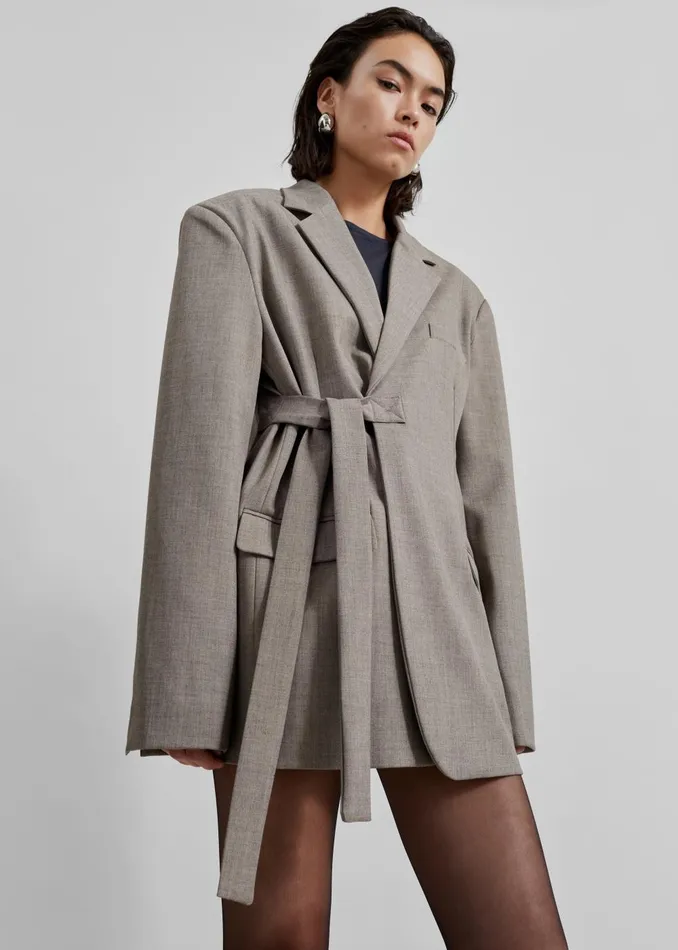 Women Whiteney Tie Up Blazer 8211 Beige The Frankie Shop Outerwear