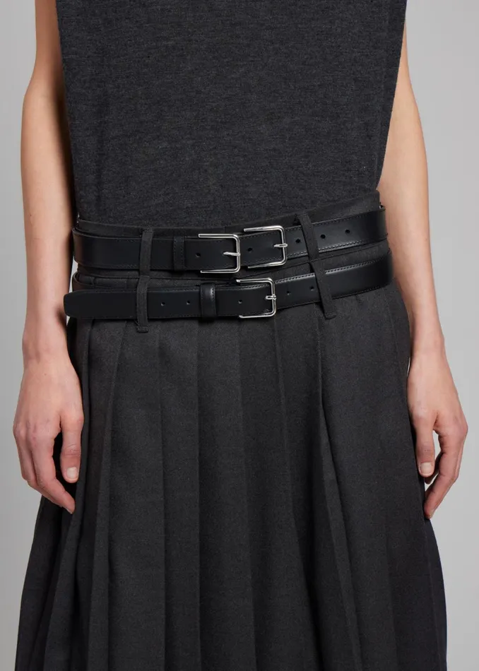 Women Willow Double Buckle Leather Belt 8211 Black The Frankie Shop