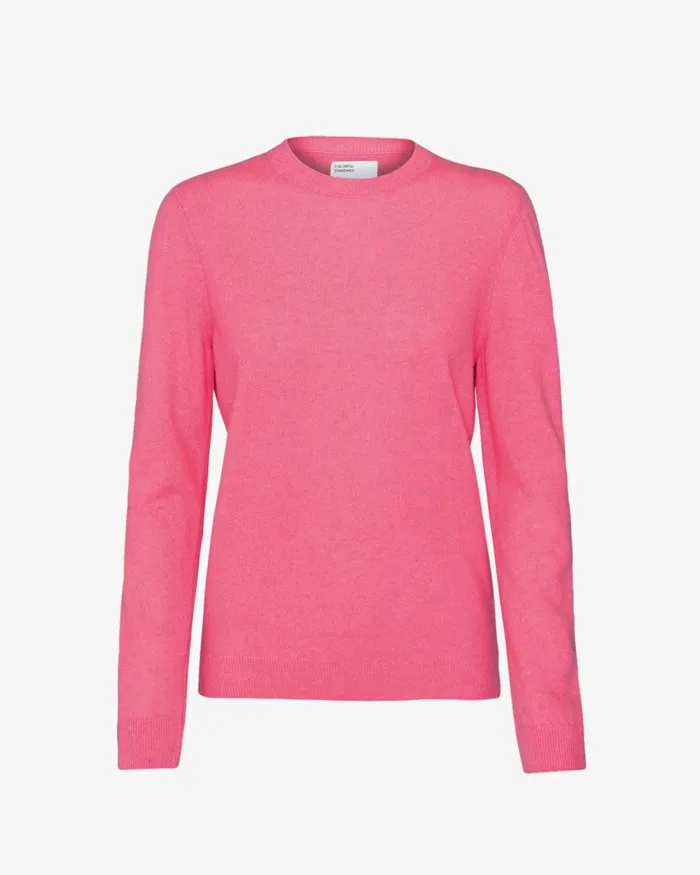 Women Women Light Merino Wool Crew Bubblegum Pink Colorful Standard Knit Sweaters