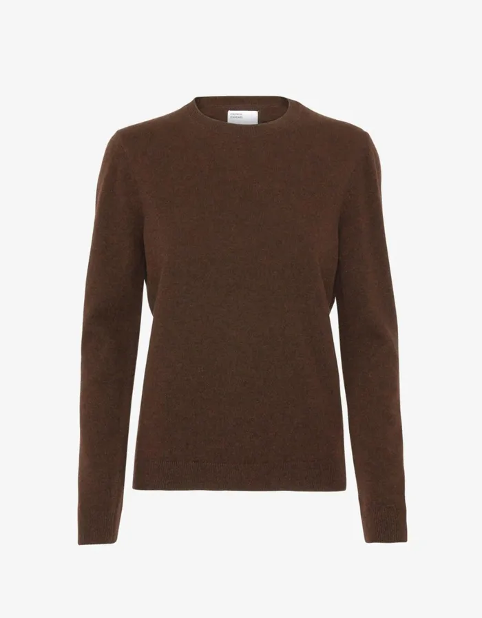 Women Women Light Merino Wool Crew Coffee Brown Colorful Standard Knit Sweaters