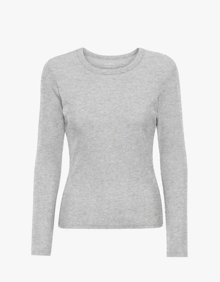Women Women Organic Rib LS TShirt Heather Grey Colorful Standard TShirts