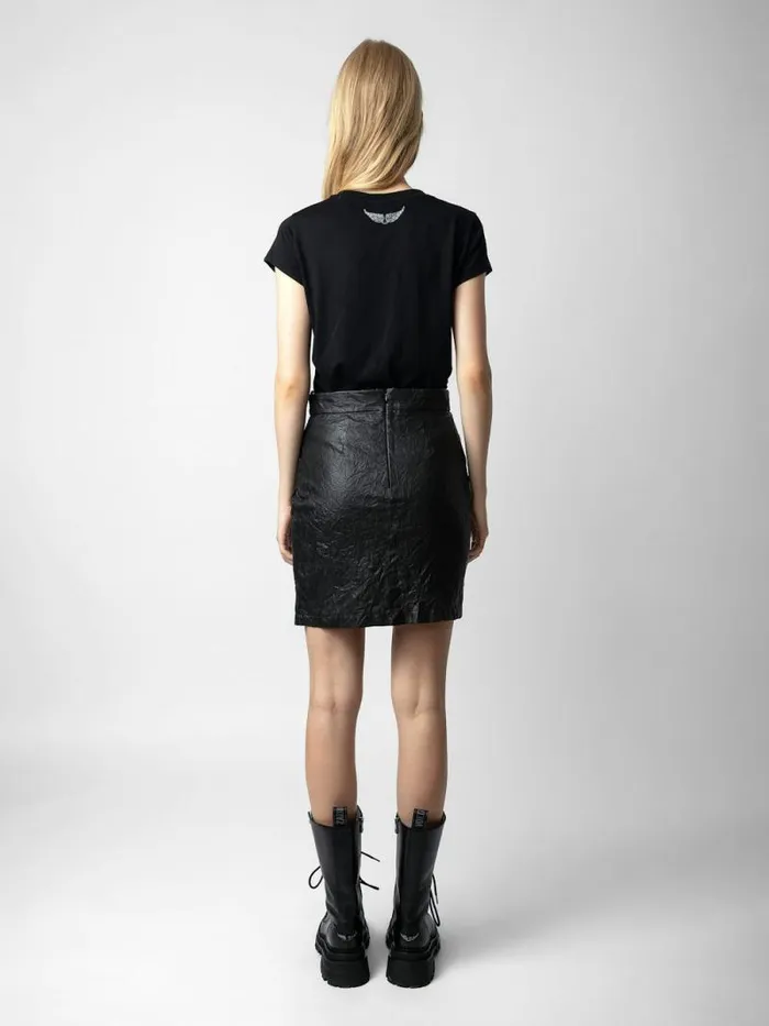 Women Zadig and Voltaire Dresses and Skirts Julipe Crinkled Leather Skirt Black Women Zadig and Voltaire Dresses and Skirts Julipe Crinkled Leather Skirt Black