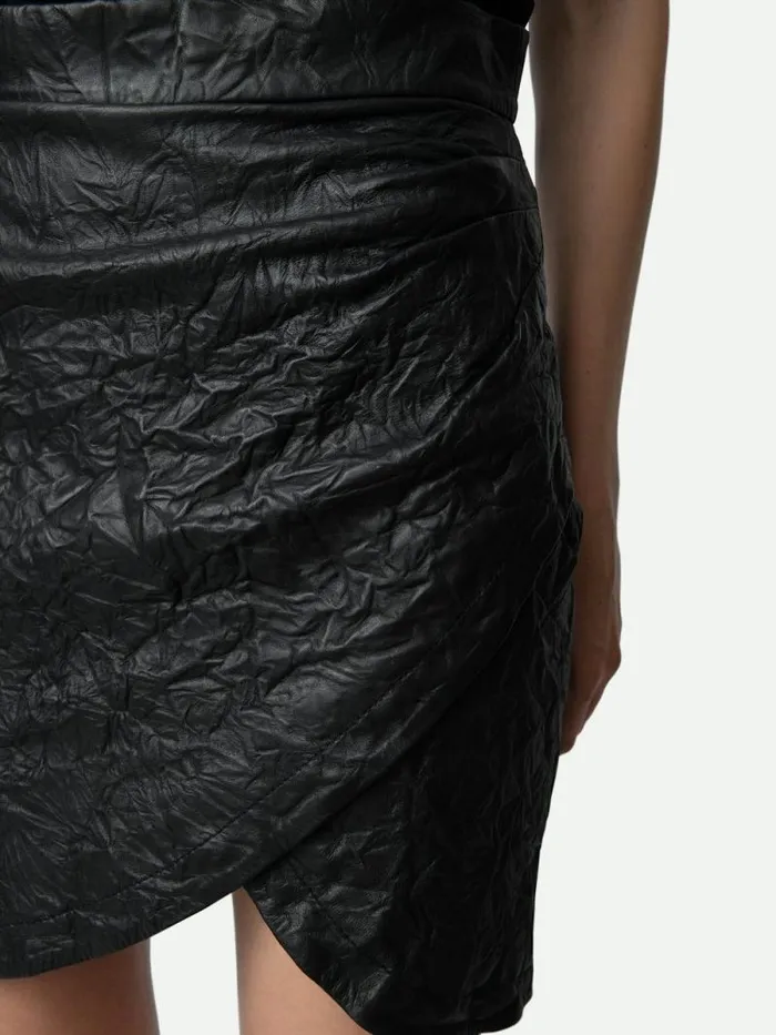 Women Zadig and Voltaire Dresses and Skirts Julipe Crinkled Leather Skirt Black Women Zadig and Voltaire Dresses and Skirts Julipe Crinkled Leather Skirt Black