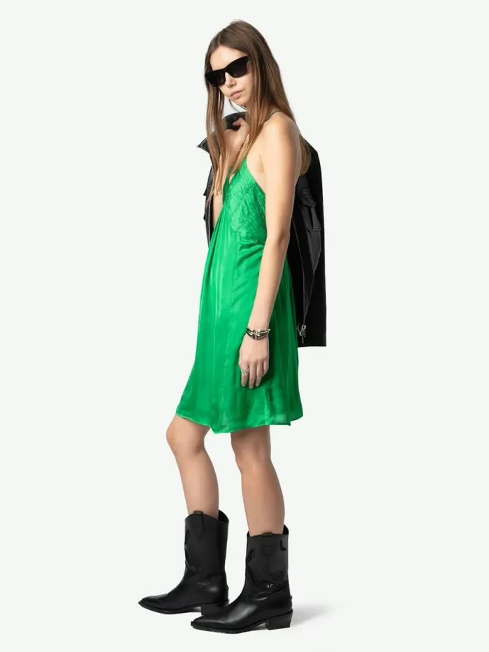 Women Zadig and Voltaire Dresses and Skirts Rayonna Satin Dress Gazon Women Zadig and Voltaire Dresses and Skirts Rayonna Satin Dress Gazon