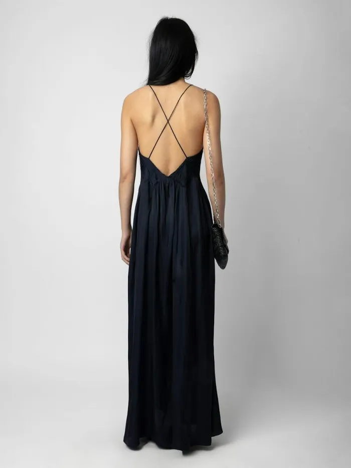 Women Zadig and Voltaire Dresses and Skirts Satin Rayon Dress Encre Women Zadig and Voltaire Dresses and Skirts Satin Rayon Dress Encre