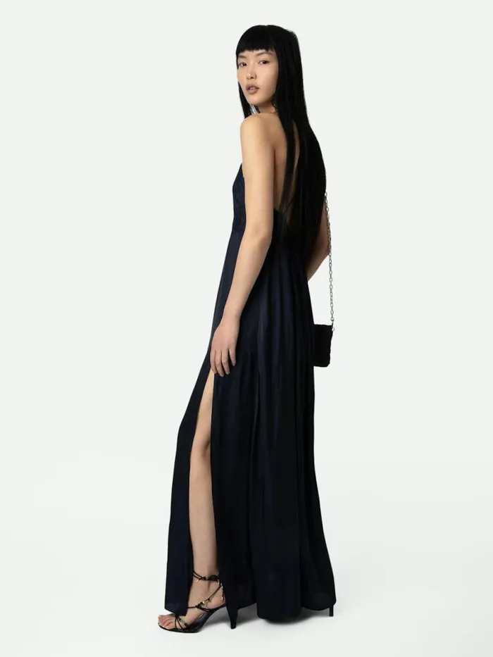 Women Zadig and Voltaire Dresses and Skirts Satin Rayon Dress Encre Women Zadig and Voltaire Dresses and Skirts Satin Rayon Dress Encre