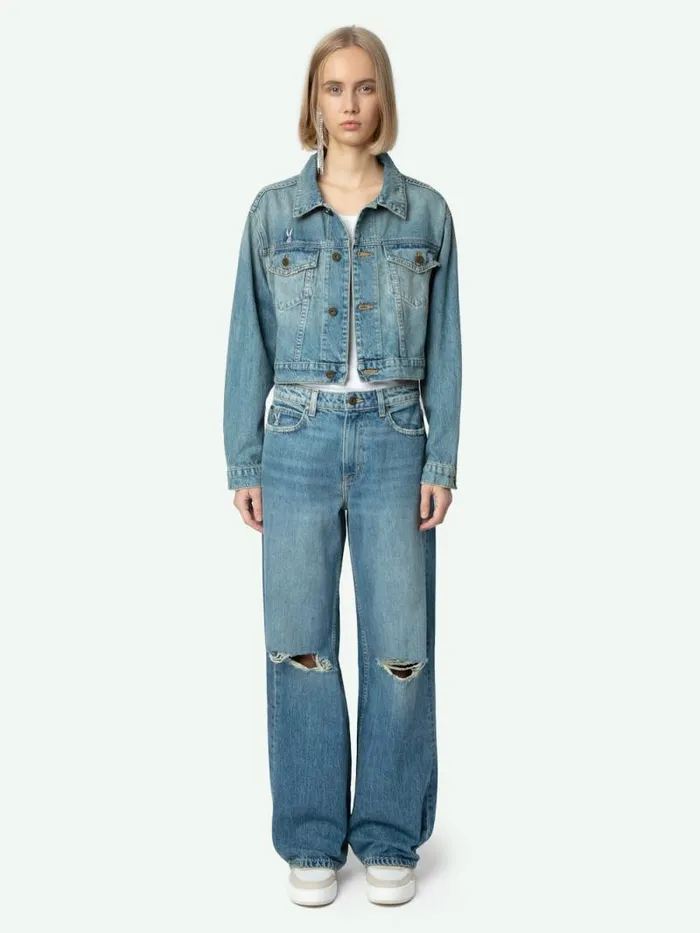 Women Zadig and Voltaire Jackets and Coats Aretha Cropped Patches Jacket Medium Wash