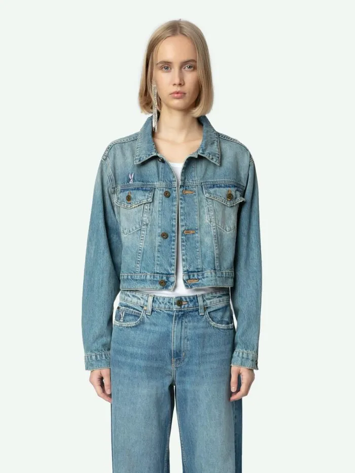 Women Zadig and Voltaire Jackets and Coats Aretha Cropped Patches Jacket Medium Wash Women Zadig and Voltaire Jackets and Coats Aretha Cropped Patches Jacket Medium Wash