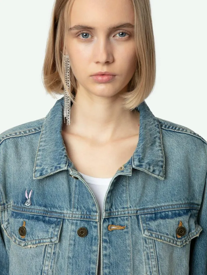 Women Zadig and Voltaire Jackets and Coats Aretha Cropped Patches Jacket Medium Wash Women Zadig and Voltaire Jackets and Coats Aretha Cropped Patches Jacket Medium Wash