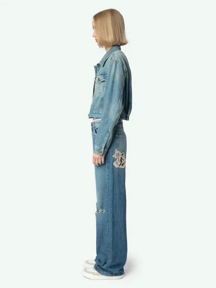Women Zadig and Voltaire Jackets and Coats Aretha Cropped Patches Jacket Medium Wash Women Zadig and Voltaire Jackets and Coats Aretha Cropped Patches Jacket Medium Wash