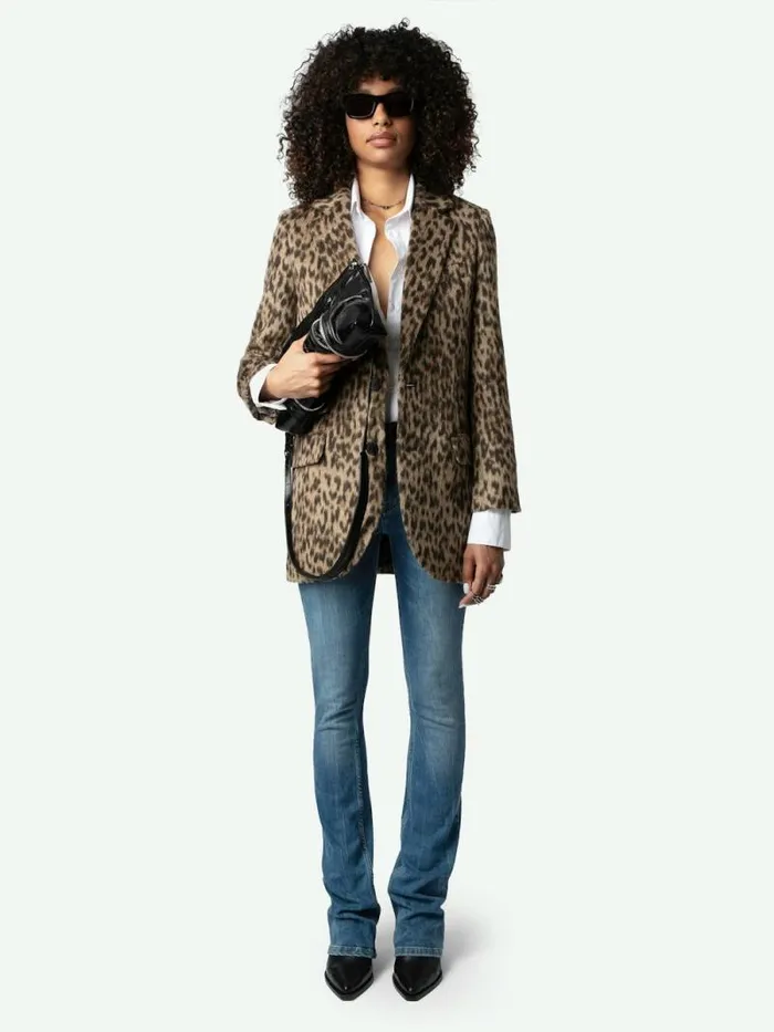 Women Zadig and Voltaire Jackets and Coats Violet Leopard Coat Naturel