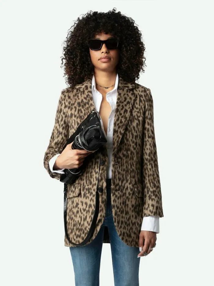 Women Zadig and Voltaire Jackets and Coats Violet Leopard Coat Naturel