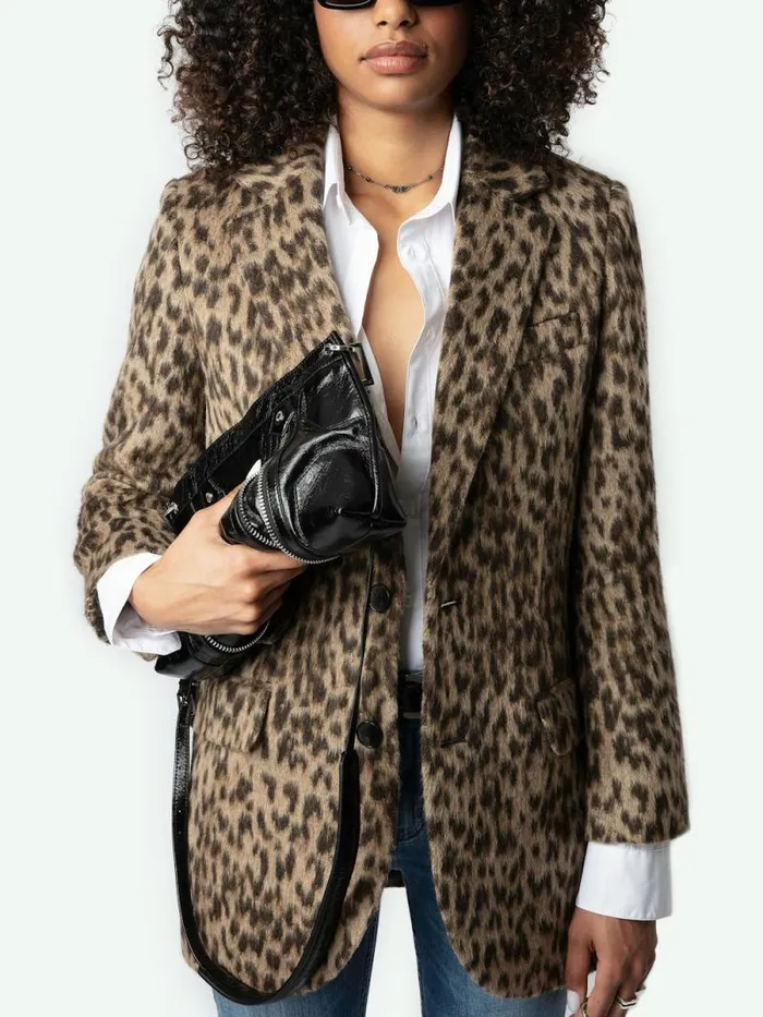 Women Zadig and Voltaire Jackets and Coats Violet Leopard Coat Naturel