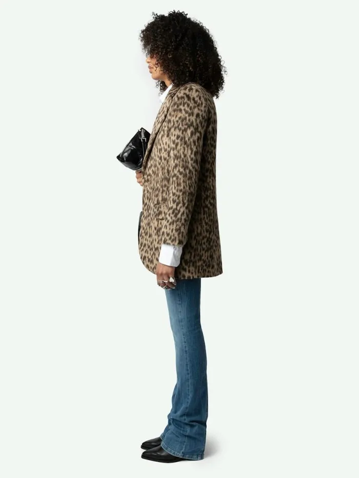 Women Zadig and Voltaire Jackets and Coats Violet Leopard Coat Naturel