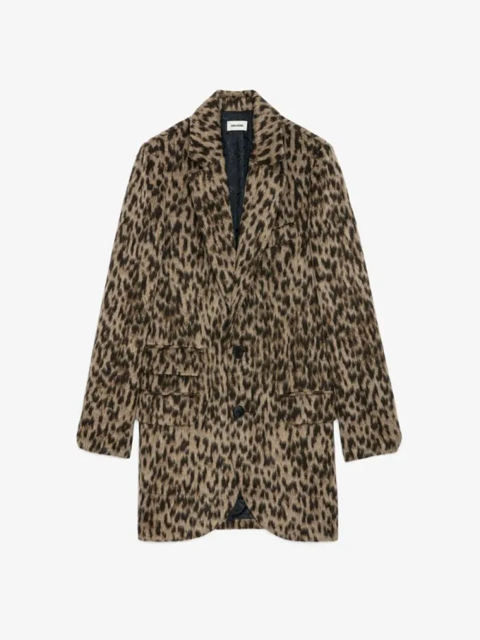Women Zadig and Voltaire Jackets and Coats Violet Leopard Coat Naturel
