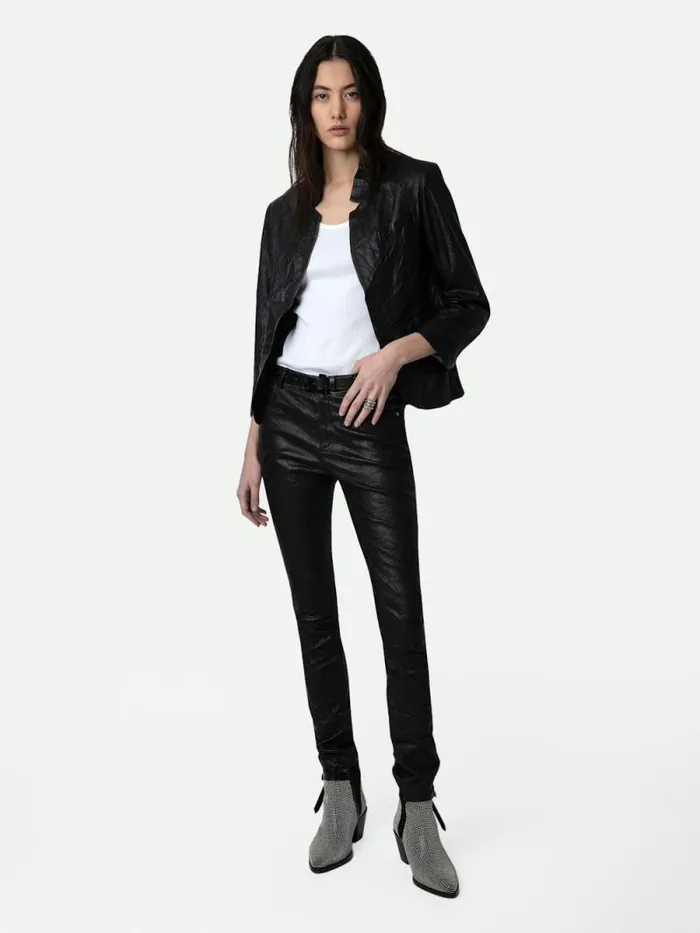 Women Zadig and Voltaire Pants and Shorts Phlame Crinkled Leather Pants Black
