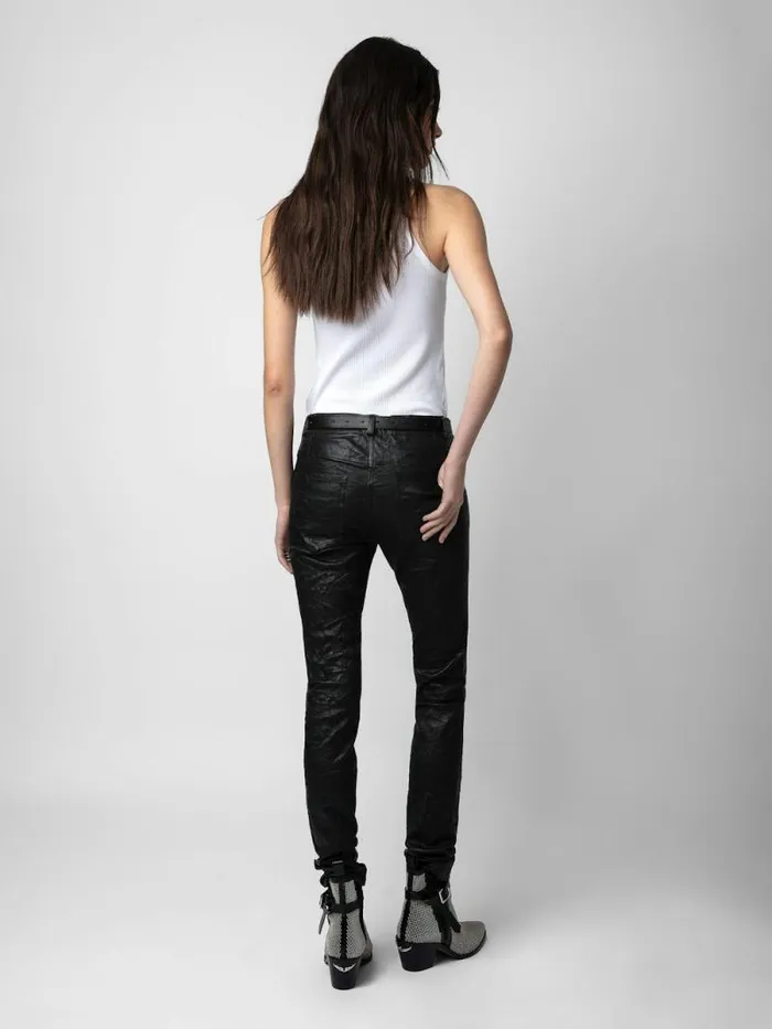 Women Zadig and Voltaire Pants and Shorts Phlame Crinkled Leather Pants Black