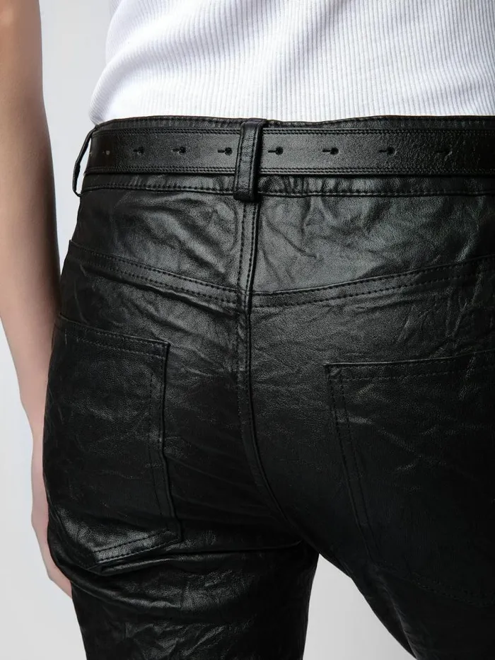 Women Zadig and Voltaire Pants and Shorts Phlame Crinkled Leather Pants Black