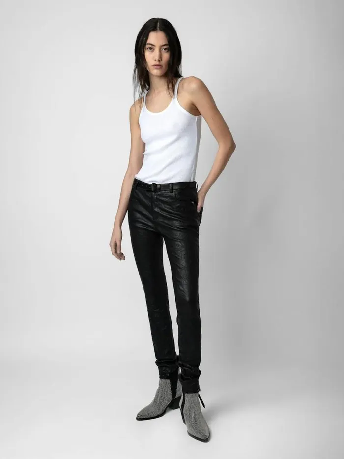 Women Zadig and Voltaire Pants and Shorts Phlame Crinkled Leather Pants Black