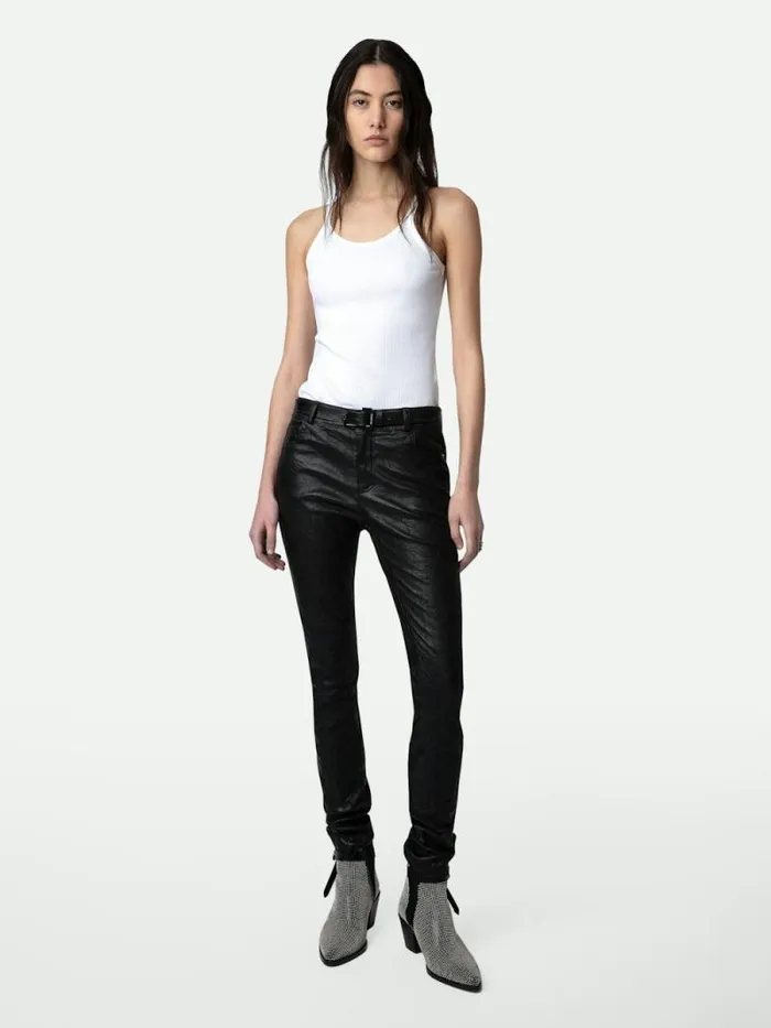 Women Zadig and Voltaire Pants and Shorts Phlame Crinkled Leather Pants Black