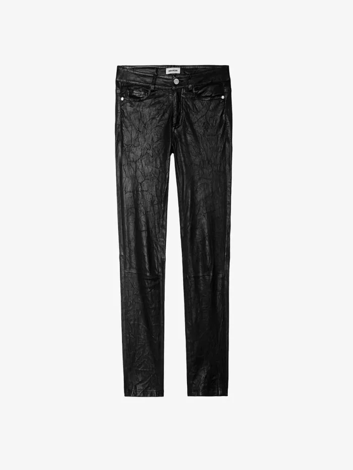 Women Zadig and Voltaire Pants and Shorts Phlame Crinkled Leather Pants Black
