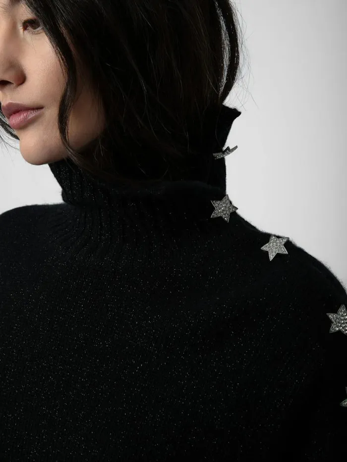 Women Zadig and Voltaire Sweaters and Cardigans Alma Jewelled Cashmere Sweater Black Women Zadig and Voltaire Sweaters and Cardigans Alma Jewelled Cashmere Sweater Black