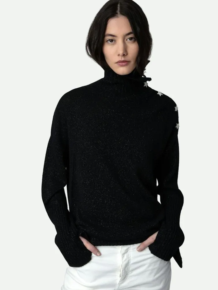 Women Zadig and Voltaire Sweaters and Cardigans Alma Jewelled Cashmere Sweater Black Women Zadig and Voltaire Sweaters and Cardigans Alma Jewelled Cashmere Sweater Black