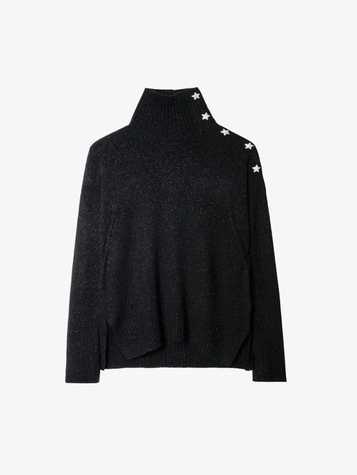 Women Zadig and Voltaire Sweaters and Cardigans Alma Jewelled Cashmere Sweater Black Women Zadig and Voltaire Sweaters and Cardigans Alma Jewelled Cashmere Sweater Black