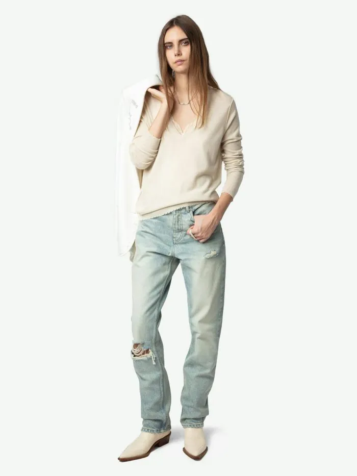 Women Zadig and Voltaire Sweaters and Cardigans Rivy Cashmere Sweater Ecru