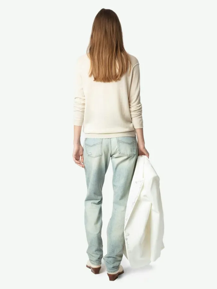 Women Zadig and Voltaire Sweaters and Cardigans Rivy Cashmere Sweater Ecru Women Zadig and Voltaire Sweaters and Cardigans Rivy Cashmere Sweater Ecru