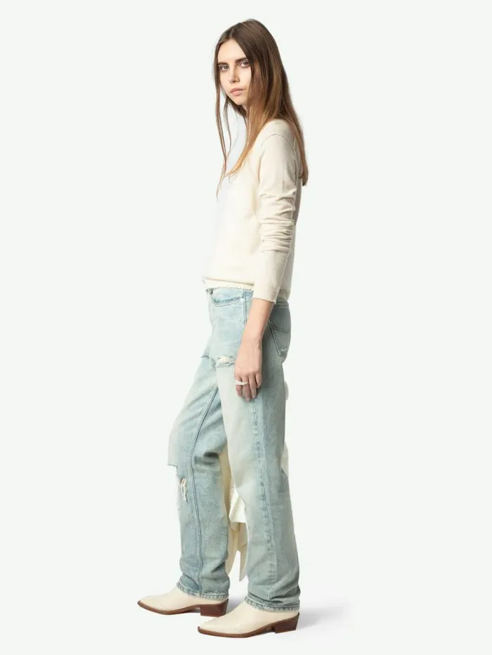 Women Zadig and Voltaire Sweaters and Cardigans Rivy Cashmere Sweater Ecru Women Zadig and Voltaire Sweaters and Cardigans Rivy Cashmere Sweater Ecru