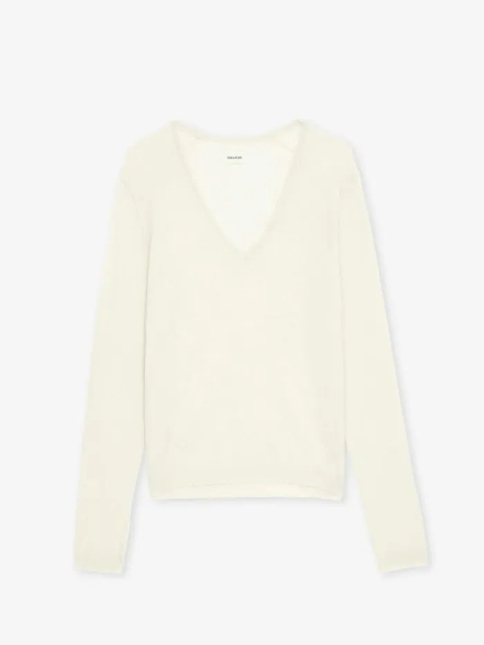 Women Zadig and Voltaire Sweaters and Cardigans Rivy Cashmere Sweater Ecru Women Zadig and Voltaire Sweaters and Cardigans Rivy Cashmere Sweater Ecru