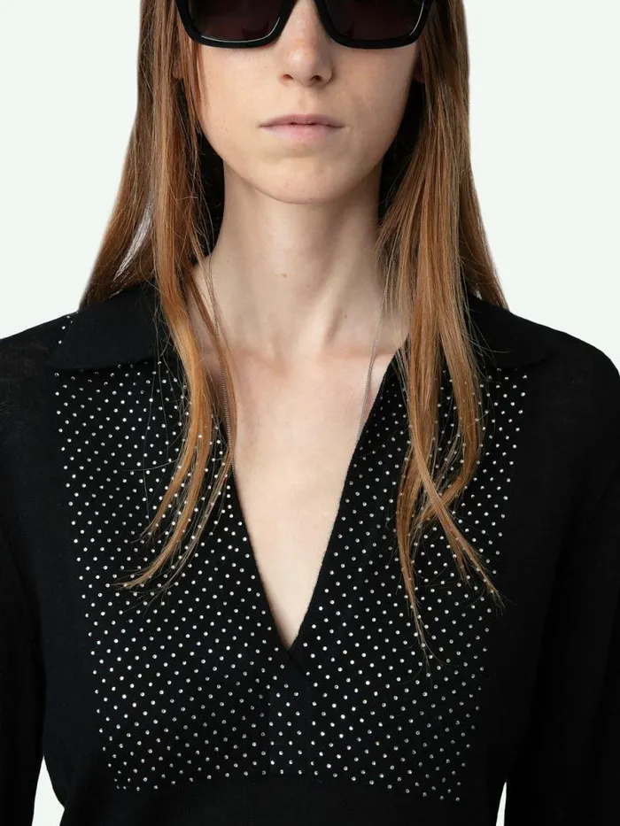Women Zadig and Voltaire Sweaters and Cardigans Sally Diamante Cashmere Sweater Black Women Zadig and Voltaire Sweaters and Cardigans Sally Diamante Cashmere Sweater Black