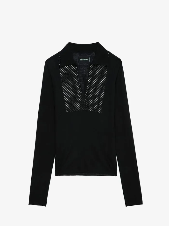 Women Zadig and Voltaire Sweaters and Cardigans Sally Diamante Cashmere Sweater Black Women Zadig and Voltaire Sweaters and Cardigans Sally Diamante Cashmere Sweater Black