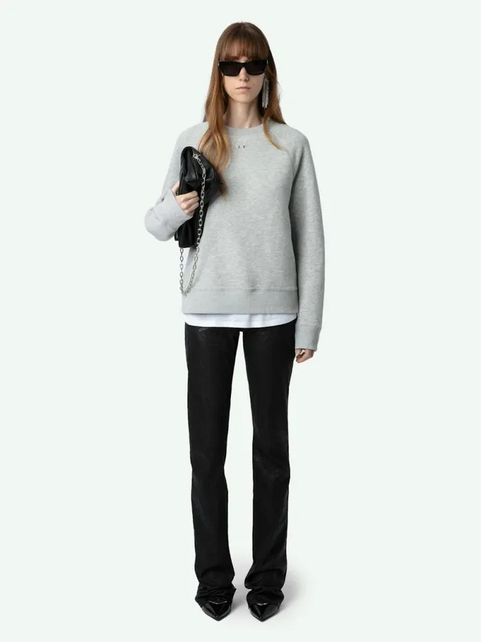 Women Zadig and Voltaire Sweatshirts and Hoodies Upper Diamante Wings Sweatshirt Gris Chine Clair
