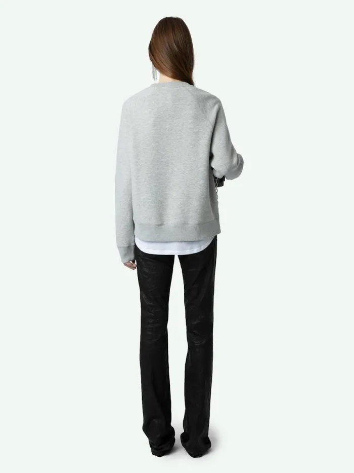 Women Zadig and Voltaire Sweatshirts and Hoodies Upper Diamante Wings Sweatshirt Gris Chine Clair