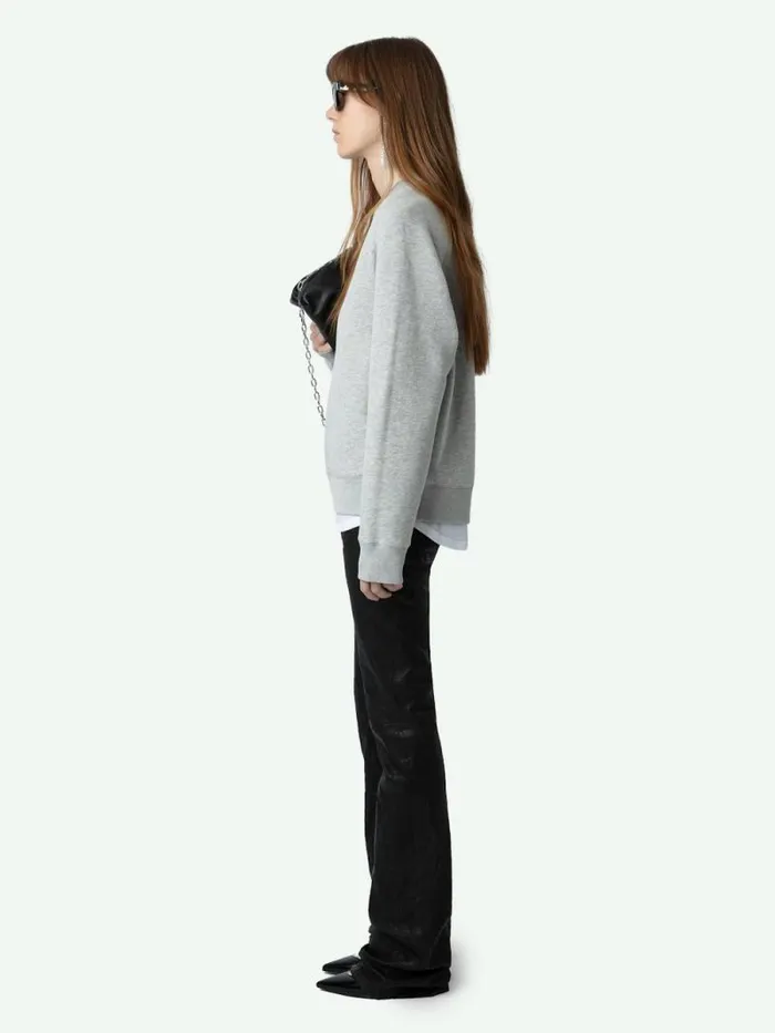 Women Zadig and Voltaire Sweatshirts and Hoodies Upper Diamante Wings Sweatshirt Gris Chine Clair