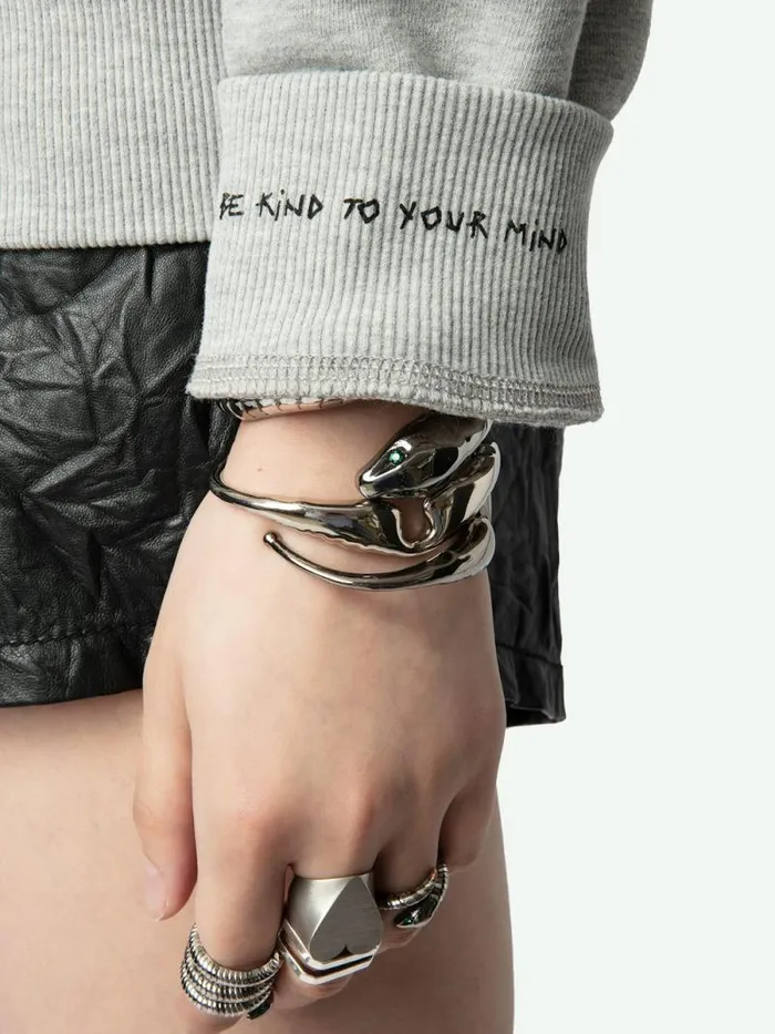 Women Zadig and Voltaire Sweatshirts and Hoodies Upper Diamante Wings Sweatshirt Gris Chine Clair