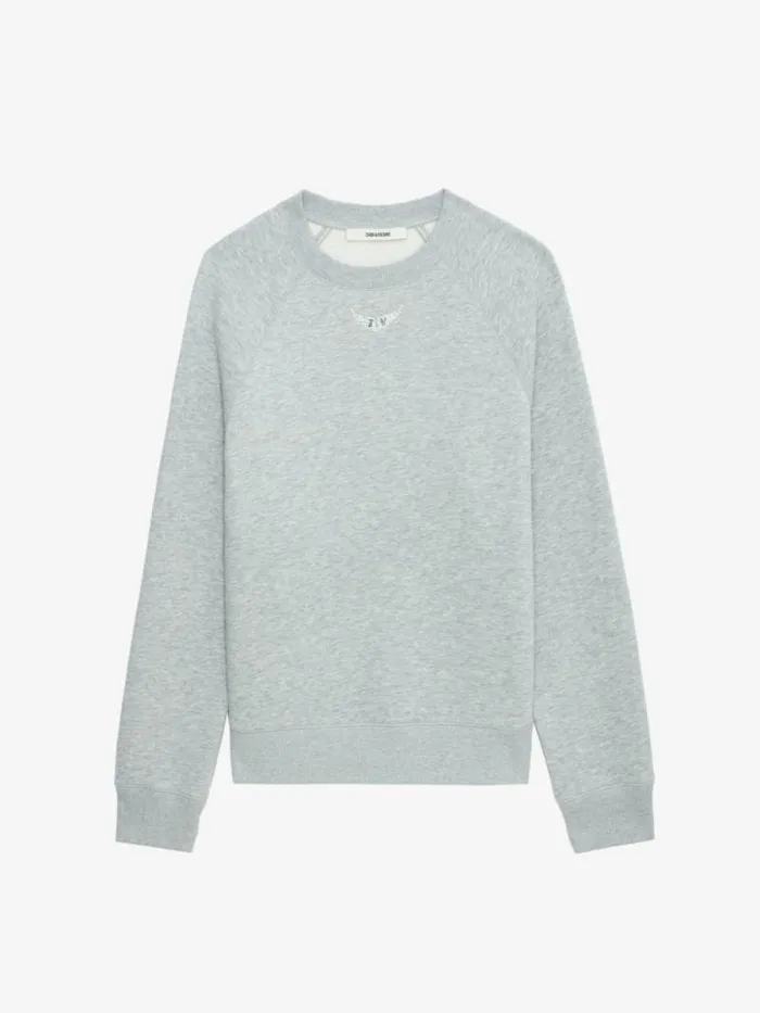 Women Zadig and Voltaire Sweatshirts and Hoodies Upper Diamante Wings Sweatshirt Gris Chine Clair