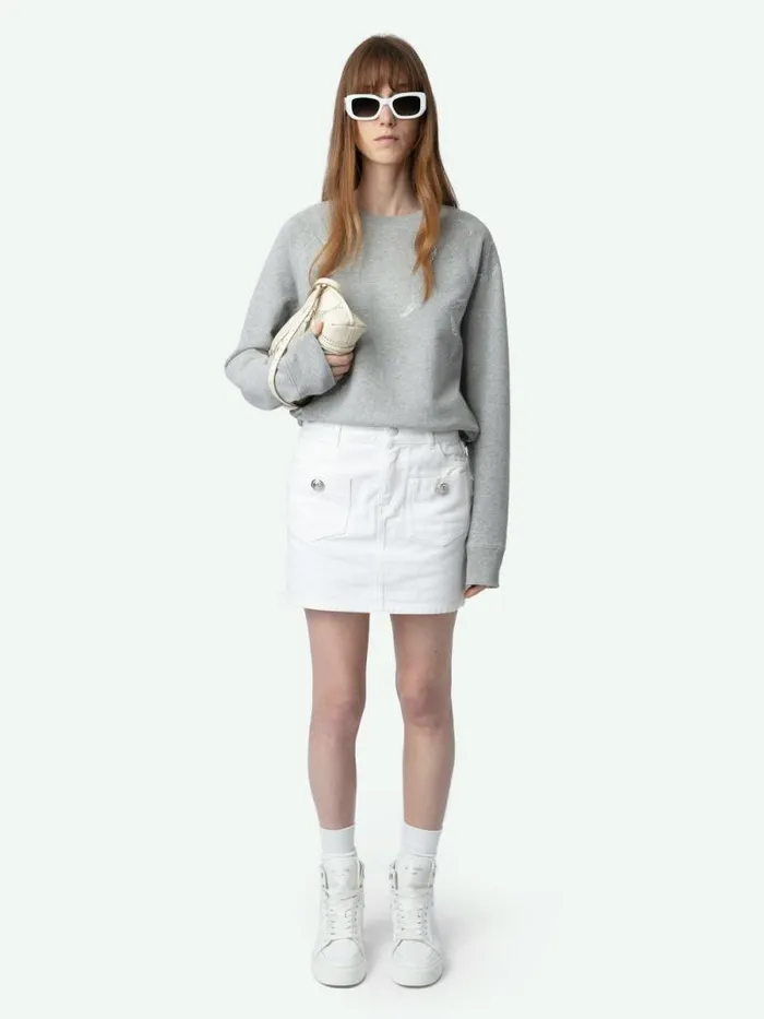 Women Zadig and Voltaire Sweatshirts and Hoodies Upper Diamante Wings Sweatshirt Gris Moyen