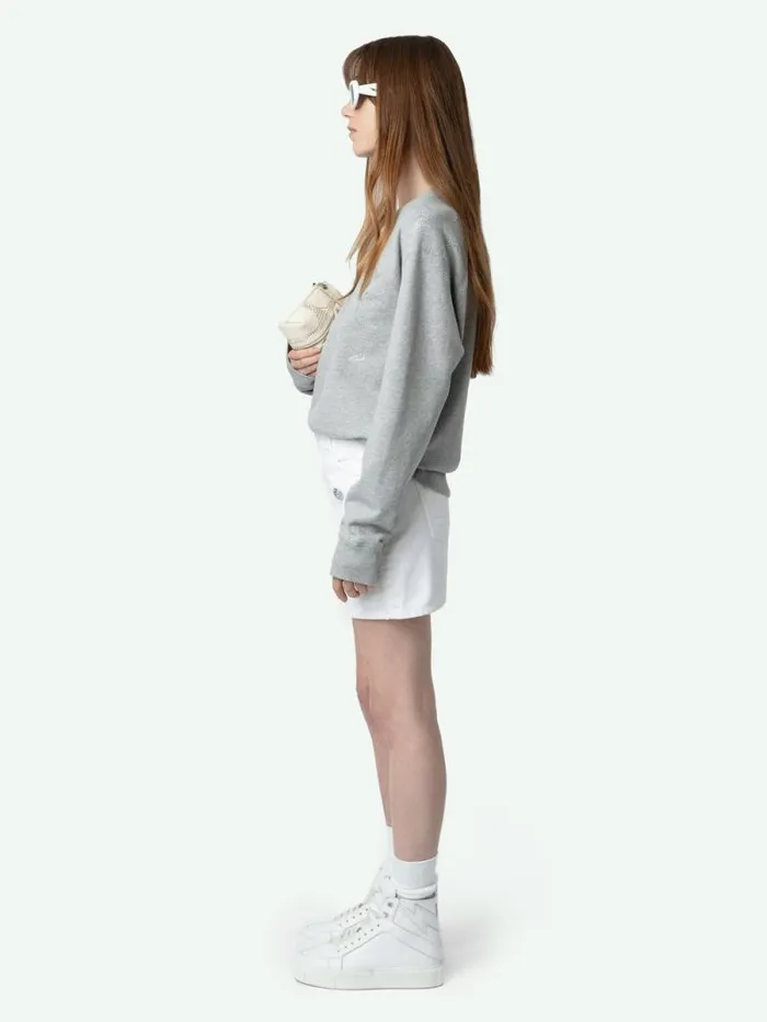 Women Zadig and Voltaire Sweatshirts and Hoodies Upper Diamante Wings Sweatshirt Gris Moyen