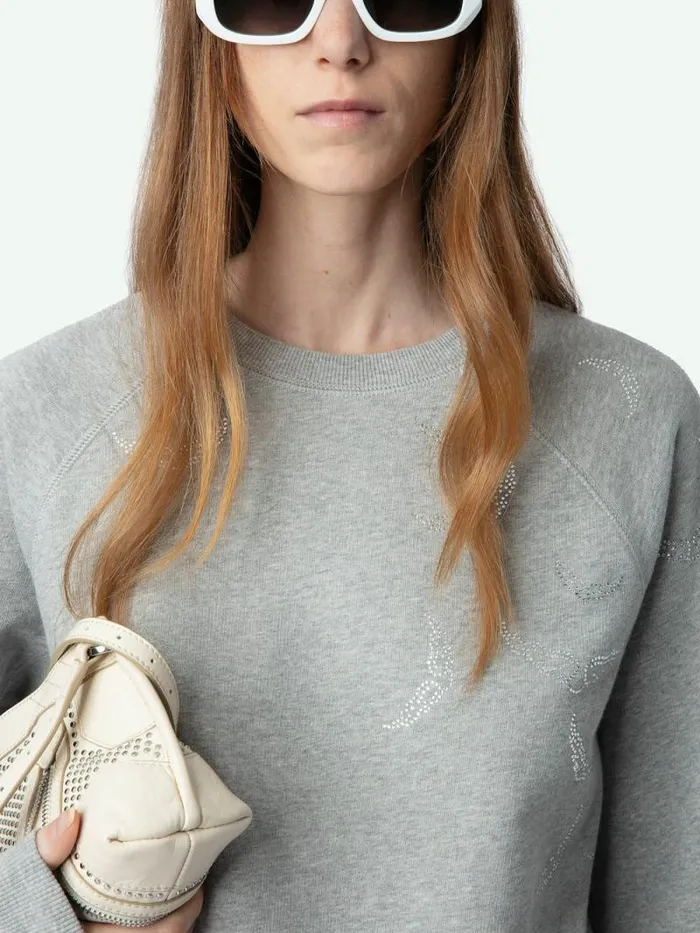 Women Zadig and Voltaire Sweatshirts and Hoodies Upper Diamante Wings Sweatshirt Gris Moyen