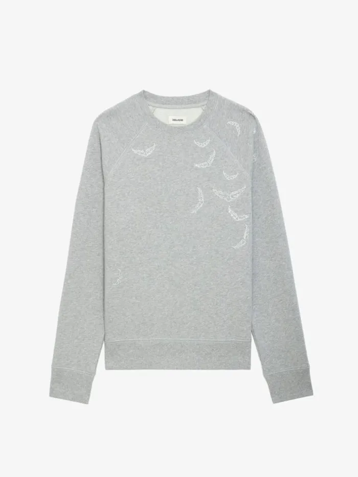 Women Zadig and Voltaire Sweatshirts and Hoodies Upper Diamante Wings Sweatshirt Gris Moyen