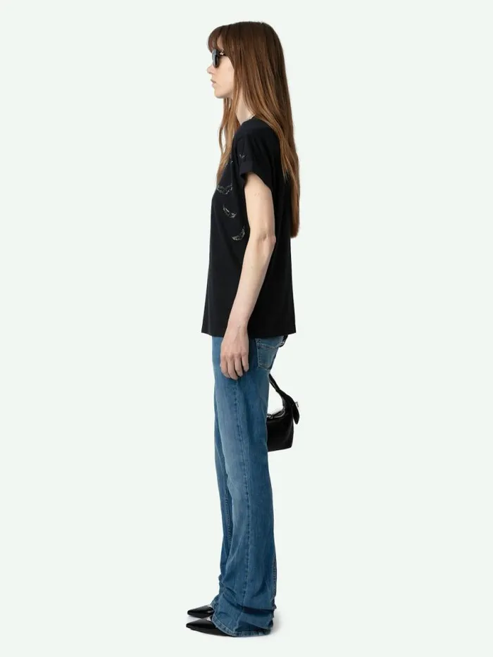Women Zadig and Voltaire TShirts Anya Diamante Wings Tshirt Stone
