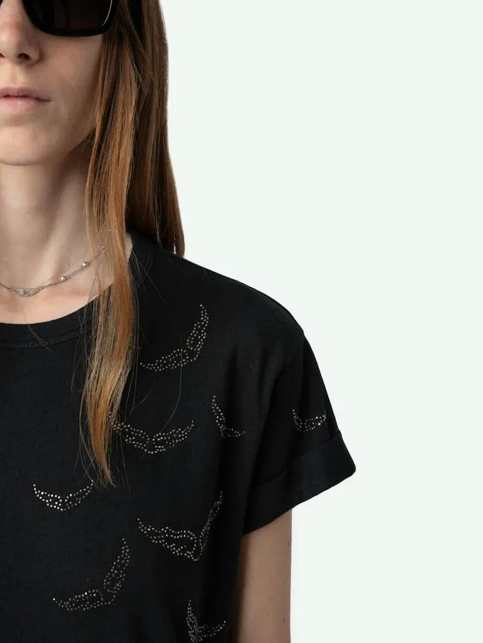 Women Zadig and Voltaire TShirts Anya Diamante Wings Tshirt Stone